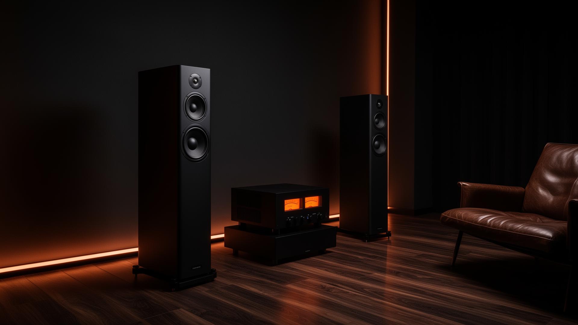 Sistema de áudio premium em ambiente moderno